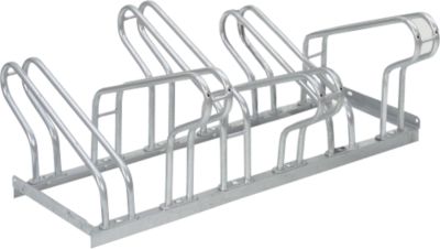 Bügelparker, 2-seitig, für Reifen bis B 55 mm, B 1050 x T 3200 x H 500 mm, Stahl feuerverzinkt, 6 Einstellplätze, montiert