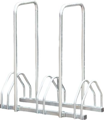 Bügelparker Mottez B135AR, 2-seitig, für Reifen mit B 35-55 mm, mit Diebstahlsicherung, 2 Bügel, für bis zu 3 Fahrräder, B 720 x T 330 x H 830 mm, Stahlrohr, silber