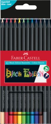Buntstifte Faber-Castell Black Edition, schwarzes Holz, Dreikantform, farbsortiert, 12er Etui