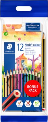 Buntstifte Staedtler Noris® colour 185, HB, 6-Kant, rutschfest & bruchfest, PEFC®-zertifiziertes WOPEX-Material, farbsortiert, 12 Stück