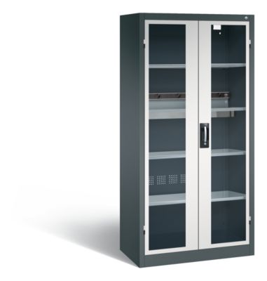 C+P Akkuladeschrank Basic mit Sichtfenster aus Acrylglas, H 1950 x B 930 x T 500 mm, Anthrazit/Lichtgrau
