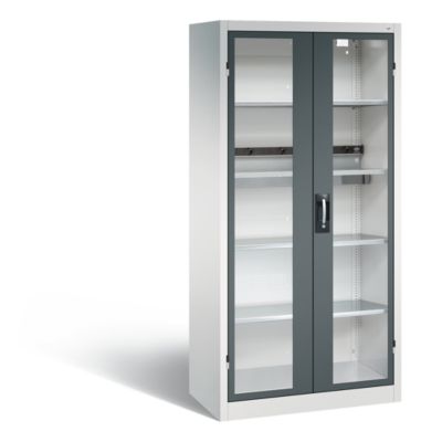 C+P Akkuladeschrank Basic mit Sichtfenster aus Acrylglas, H 1950 x B 930 x T 500 mm, Lichtgrau/Anthrazit