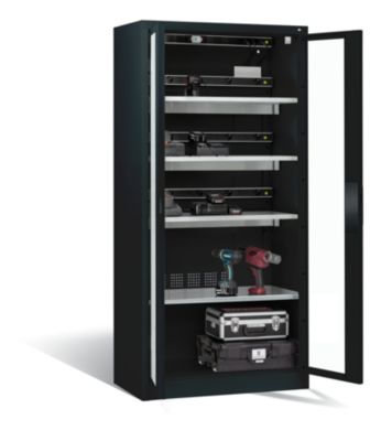C+P Akkuladeschrank Comfort mit Sichtfenster aus Acrylglas, H 1950 x B 930 x T 500 mm, Anthrazit