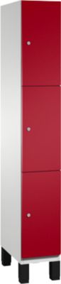 C+P Cambio lockerkast, 1 vak, 3 vakken, op poten, B 300 x D 525 x H 1980 mm, lichtgrijs/ruinrood