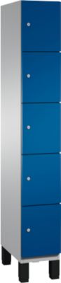 C+P Cambio lockerkast, 1 vak, 5 vakken, op poten, B 300 x D 525 x H 1980 mm, blank aluminium/ gentiaanblauw