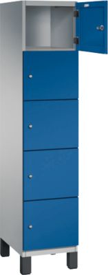 C+P Cambio lockerkast, 1 vak, 5 vakken, op poten, B 400 x D 525 x H 1980 mm, blank aluminium/ gentiaanblauw