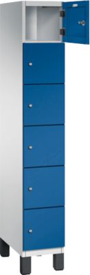 C+P Cambio lockerkast, 1 vak, 6 vakken, op poten, B 300 x D 525 x H 1980 mm, lichtgrijs/gentiaanblauw
