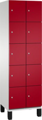 C+P Cambio lockerkast, 2 vakken, 10 vakken, op poten, B 600 x D 525 x H 1980 mm, lichtgrijs/ruinrood