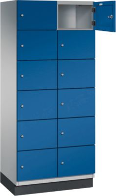 C+P Cambio lockerkast, 2 vakken, 12 vakken, met plint, B 800 x D 525 x H 1980 mm, blank aluminium/ gentiaanblauw