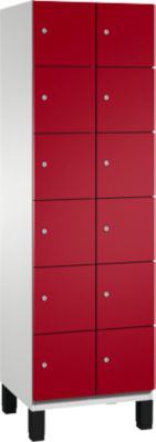 C+P Cambio lockerkast, 2 vakken, 12 vakken, op poten, B 600 x D 525 x H 1980 mm, lichtgrijs/ruinrood