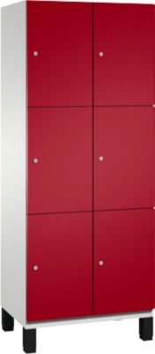 C+P Cambio lockerkast, 2 vakken, 6 vakken, op poten, B 800 x D 525 x H 1980 mm, lichtgrijs/ruinrood