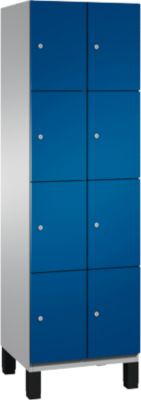 C+P Cambio lockerkast, 2 vakken, 8 vakken, op poten, B 600 x D 525 x H 1980 mm, blank aluminium/ gentiaanblauw