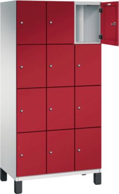 C+P Cambio lockerkast, 3 vakken, 12 vakken, op poten, B 900 x D 525 x H 1980 mm, lichtgrijs/ruinrood