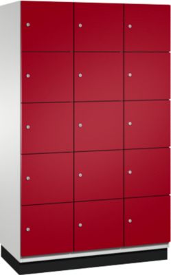 C+P Cambio lockerkast, 3 vakken, 15 vakken, met plint, B 1200 x D 525 x H 1980 mm, lichtgrijs/ruinrood