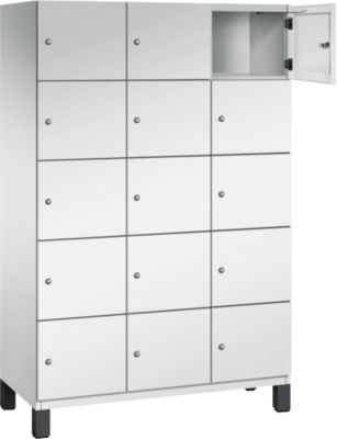 C+P Cambio lockerkast, 3 vakken, 15 vakken, op poten, B 1200 x D 525 x H 1980 mm, lichtgrijs