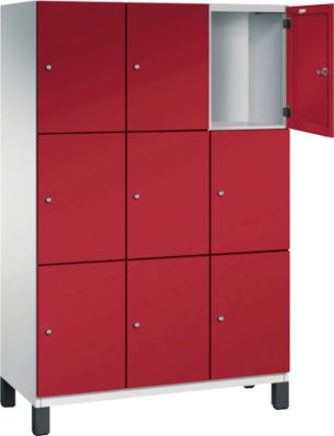C+P Cambio lockerkast, 3 vakken, 9 vakken, op poten, B 1200 x D 525 x H 1980 mm, lichtgrijs/ruinrood