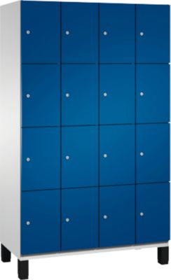 C+P Cambio lockerkast, 4 vakken, 16 vakken, op poten, B 1200 x D 525 x H 1980 mm, lichtgrijs/ gentiaanblauw