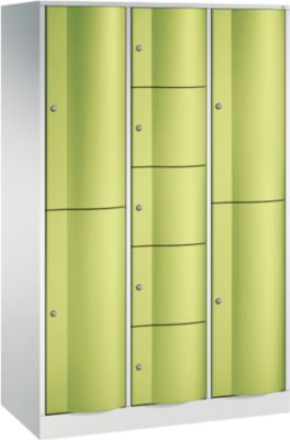 C+P combikast Resisto, 3 afdelingen, 9 vakken, B 1148 x D 540 x H 1950 mm, lichtgrijs/clownsgroen