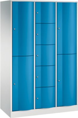 C+P combikast Resisto, 3 afdelingen, 9 vakken, B 1148 x D 540 x H 1950 mm, lichtgrijs/lichtblauw