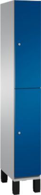 C+P Doppelstöckiger Spind Cambio, 1 Abteil, 2 Fächer, auf Füssen, B 300 x T 525 x H 1980 mm, weissaluminium/enzianblau