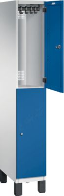 C+P Dubbele kast Cambio, 1 vak, 2 vakken, op poten, B 300 x D 525 x H 1980 mm, lichtgrijs/enziaans blauw