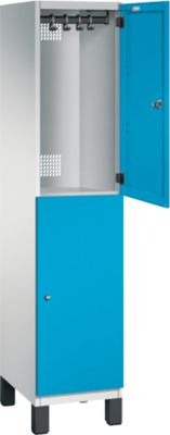 C+P Dubbele kast Cambio, 1 vak, 2 vakken, op poten, B 400 x D 525 x H 1980 mm, lichtgrijs/lichtblauw