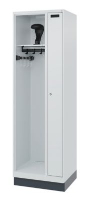 C+P Evolo brandweerkluis, model KOMBI, 2 compartimenten, H 1950 x B 600 x D 500 mm, sokkel, lichtgrijs RAL 7035