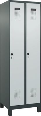 C+P Evolo Plus garderobekast, 2 vakken, 300 mm breed, met poten, veiligheidsdraaistang, B 600 x D 500 x H 1950 mm, antracietgrijs/lichtgrijs