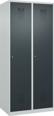 C+P Evolo Plus garderobekast, 2 vakken, 400 mm breed, cilinderslot, soft-close, B 800 x D 500 x H 1850 mm, lichtgrijs/antracietgrijs