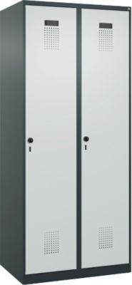 C+P Evolo Plus garderobekast, 2 vakken, rechts scharnierend, veiligheidsdraaistang, B 800 x D 500 x H 1850 mm, antracietgrijs/lichtgrijs