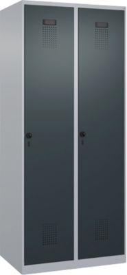 C+P Evolo Plus garderobekast, 2 vakken, rechts scharnierend, veiligheidsdraaistang, B 800 x D 500 x H 1850 mm, blank aluminium/antracietgrijs