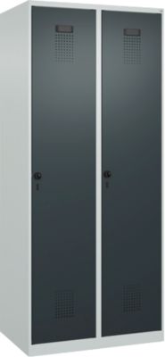 C+P Evolo Plus garderobekast, 2 vakken, rechts scharnierend, veiligheidsdraaistang, B 800 x D 500 x H 1850 mm, lichtgrijs/antracietgrijs