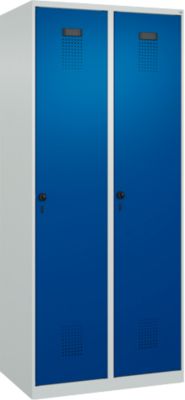 C+P Evolo Plus garderobekast, 2 vakken, rechts scharnierend, veiligheidsdraaistang, B 800 x D 500 x H 1850 mm, lichtgrijs/gentiaanblauw