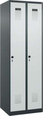 C+P Evolo Plus garderobekast, 2 vakken, rechts scharnierend, veiligheidsslot, soft-close, B 600 x D 500 x H 1850 mm, antracietgrijs/lichtgrijs