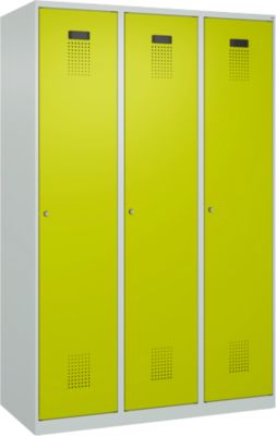 C+P Evolo Plus garderobekast, 3 vakken, 400 mm breed, cilinderslot, soft-close, B 1.200 x D 500 x H 1.850 m, lichtgrijs/kleedgroen