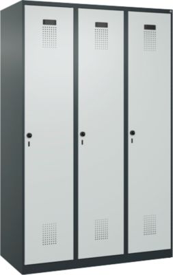 C+P Evolo Plus garderobekast, 3 vakken, 400 mm breed, draaigrendel, soft-close, B 1.200 x D 500 x H 1.850 m, antracietgrijs/lichtgrijs