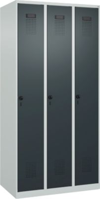 C+P Evolo Plus garderobekast, 3 vakken, rechts scharnierend, veiligheidsdraaistang, B 900 x D 500 x H 1850 mm, lichtgrijs/antracietgrijs