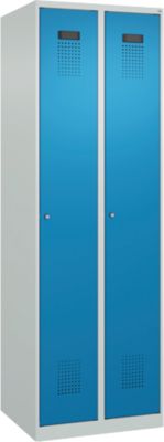 C+P Evolo Plus kledingkast, 2 vakken, rechts scharnierend, cilinderslot, soft-close, B 600 x D 500 x H 1850 mm, lichtgrijs/lichtblauw