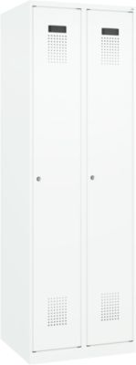 C+P Evolo Plus kledingkast, 2 vakken, rechts scharnierend, cilinderslot, soft-close, B 600 x D 500 x H 1850 mm, verkeerswit/verkeerswit