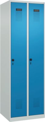 C+P Evolo Plus kledingkast, 2 vakken, rechts scharnierend, draaigrendel slot, B 600 x D 500 x H 1850 mm, lichtgrijs/lichtblauw