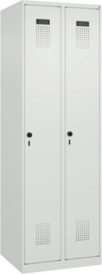C+P Evolo Plus kledingkast, 2 vakken, rechts scharnierend, draaigrendel slot, B 600 x D 500 x H 1850 mm, lichtgrijs/lichtgrijs