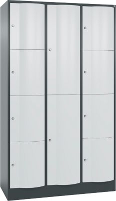 C+P Kombi-Schließfachschrank Resisto, 3 Abteile, 10 Fächer, B 1148 x T 540 x H 1950 mm, Anthrazitgrau/Lichtgrau