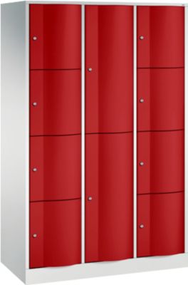 C+P Kombi-Schliessfachschrank Resisto, 3 Abteile, 10 Fächer, B 1148 x T 540 x H 1950 mm, Lichtgrau/Rubinrot