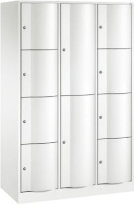 C+P Kombi-Schließfachschrank Resisto, 3 Abteile, 10 Fächer, B 1148 x T 540 x H 1950 mm, Verkehrsweiß