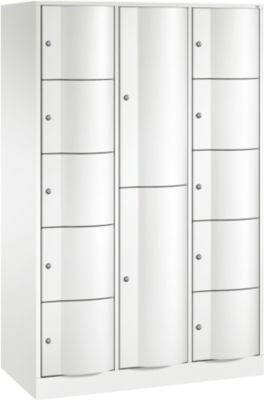 C+P Kombi-Schliessfachschrank Resisto, 3 Abteile, 12 Fächer, B 1148 x T 540 x H 1950 mm, Verkehrsweiss