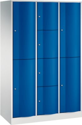 C+P Kombi-Schließfachschrank Resisto, 3 Abteile, 8 Fächer, B 1148 x T 540 x H 1950 mm, Lichtgrau/Enzianblau