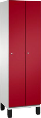 C+P locker Cambio, 2 vakken, op poten, B 600 x D 525 x H 1980 mm, lichtgrijs/ruwe rood