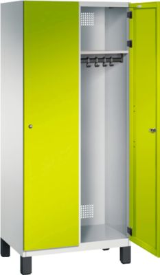C+P locker Cambio, 2 vakken, op poten, B 800 x D 525 x H 1980 mm, lichtgrijs/kleedgroen