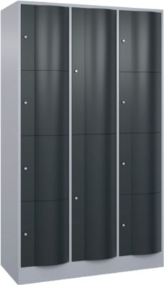 C+P Resisto combi lockerkast, 3 vakken, 12 vakken, B 1148 x D 540 x H 1950 mm, blank aluminium/antraciet grijs