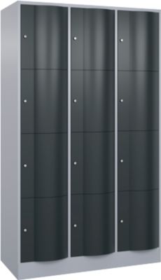 C+P Resisto lockerkast, 3 vakken, 12 vakken, B 1148 x D 540 x H 1950 mm, blank aluminium/antracietgrijs